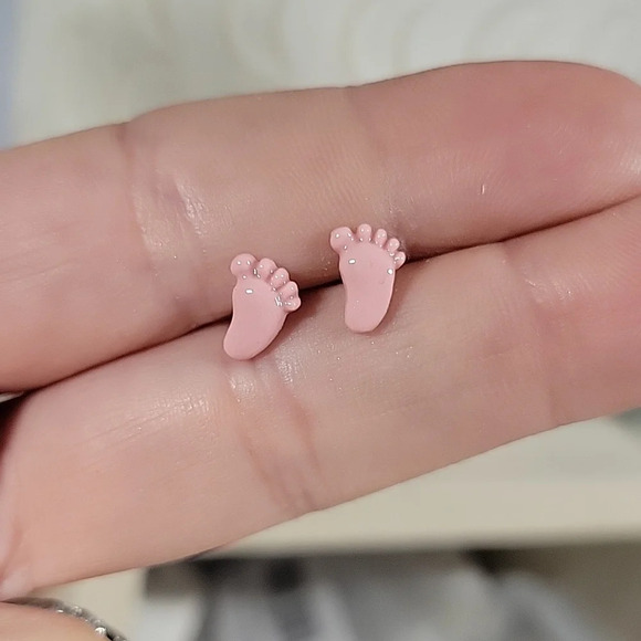 Baby Feet Ceramic Stud Earrings - Picture 4 of 6